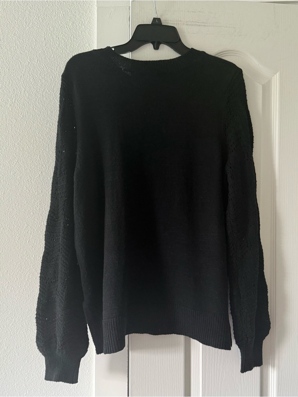 Christian Siriano Women’s L Black Pointelle Balloon Sleeve Knit Sweater - Picture 2 of 8